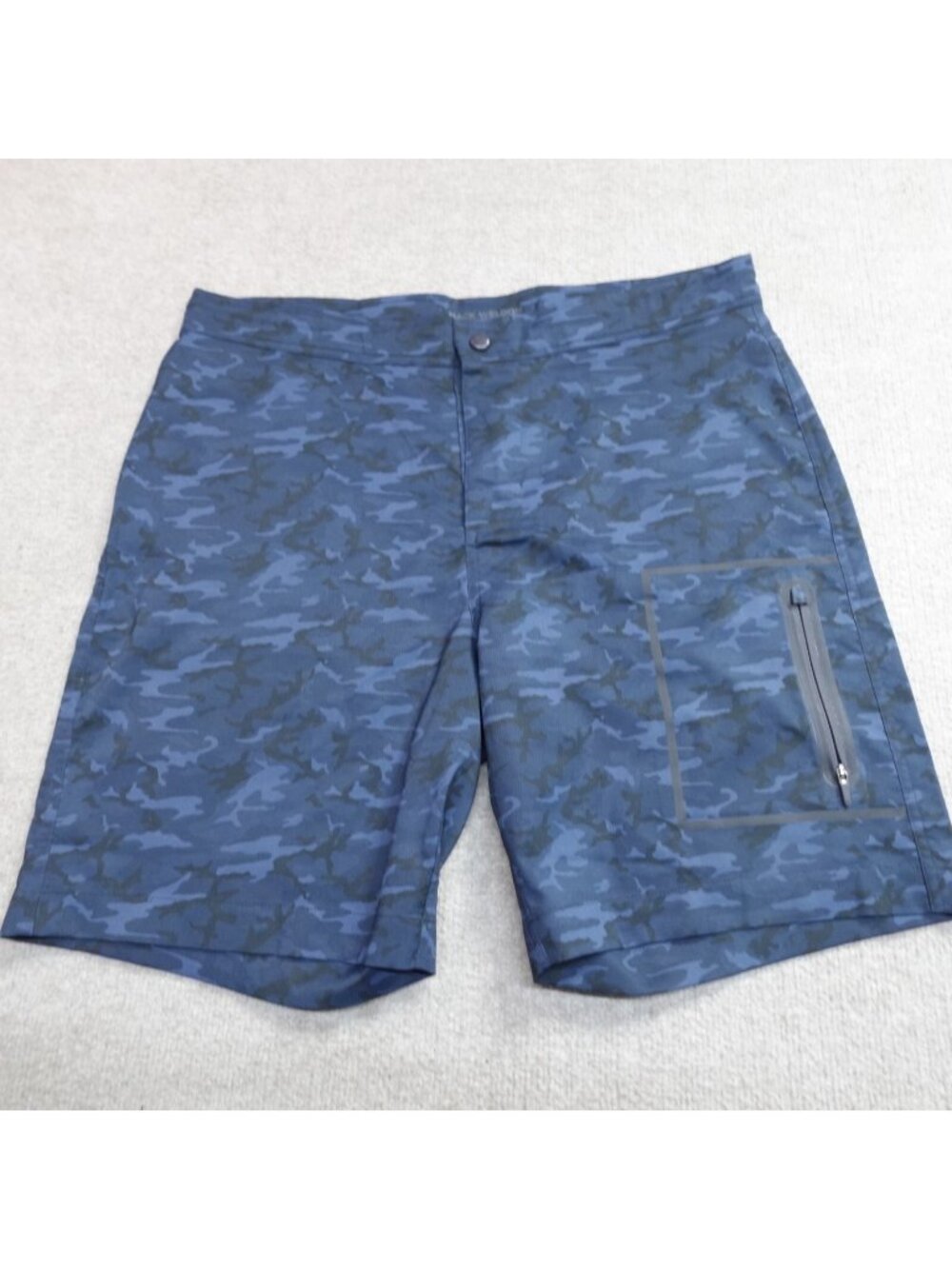 Mack Weldon Shorts 36 Blue Camouflage Drawstring Hook Loop Hybrid